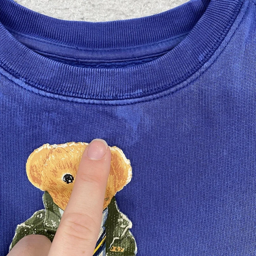 Vintage Ralph Lauren Sweatshirt Kids 5 Blue Polo Bear‎ Crewneck Pullover Y2K